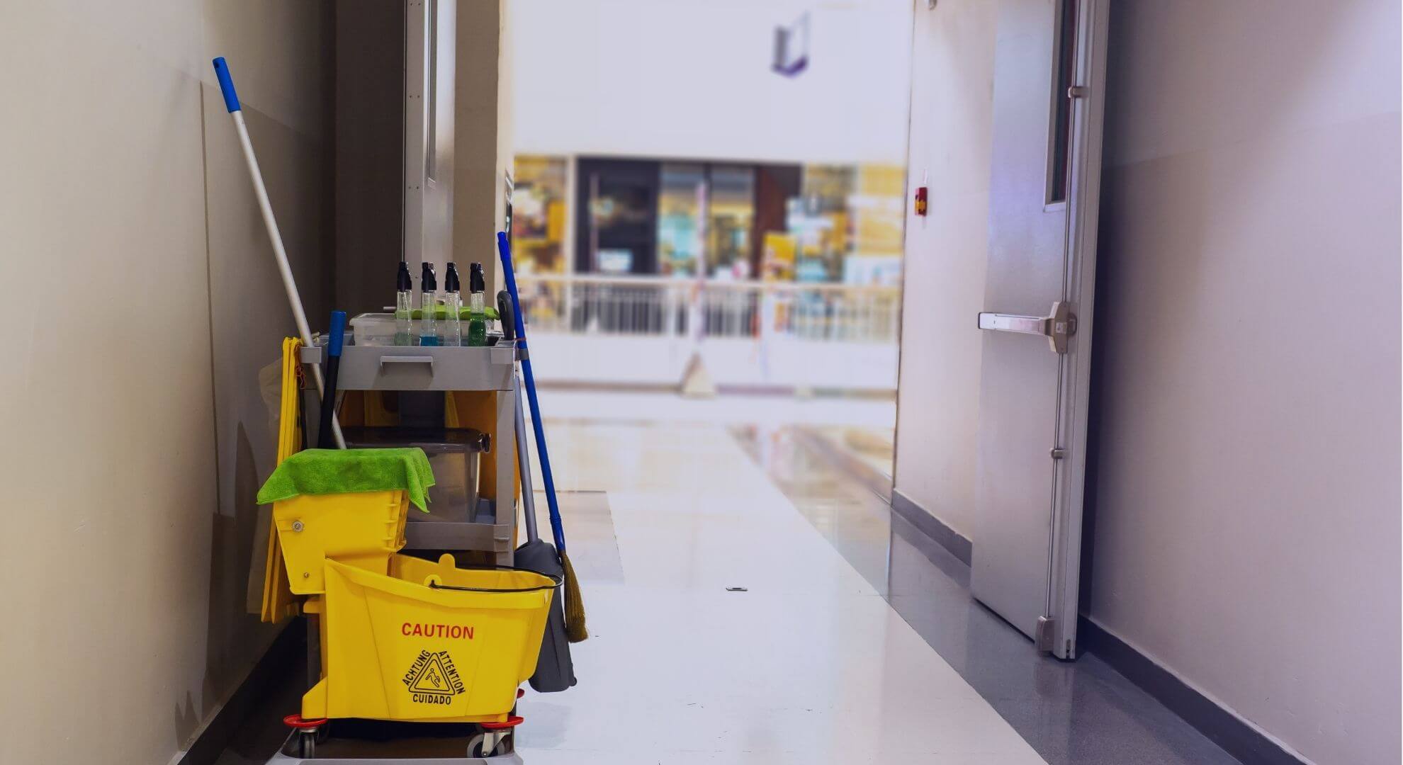 janitorial cart in hallway